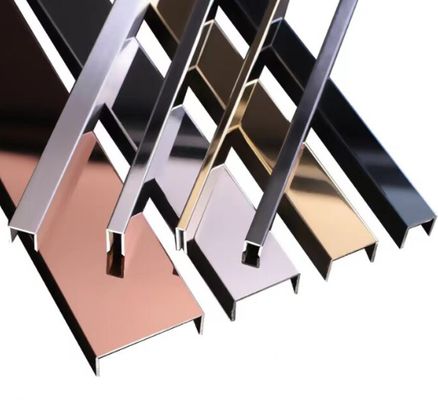 Dekoratif Duvar Kenarları için Anti Parmak izi PVD Renkli Kaplı 0.65mm Paslanmaz Çelik U Tile Trim