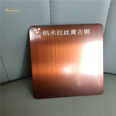 İyi fiyat 4 Feet Bronz Parmak İzi Bırakmayan Saç Çizgili Paslanmaz Çelik Levha, 0.65mm Kalınlık çevrimiçi